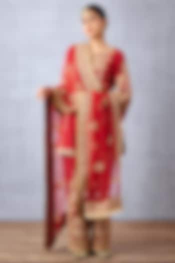 Bright Red Dori Embroidered Kurta Set by TORANI at Pernia's Pop Up Shop