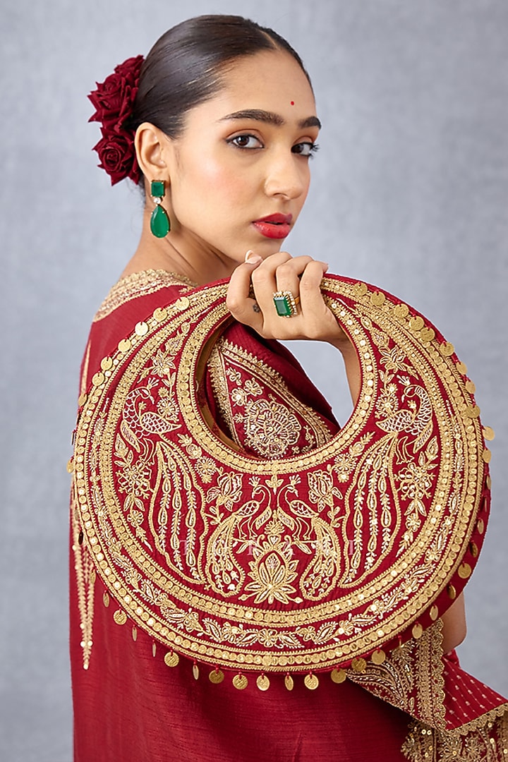 Bright Red Hand Embroidered Hobo Bag by TORANI at Pernia's Pop Up Shop