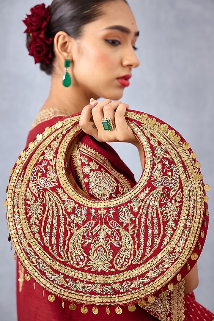 Bright Red Hand Embroidered Hobo Bag by TORANI at Pernia's Pop Up Shop