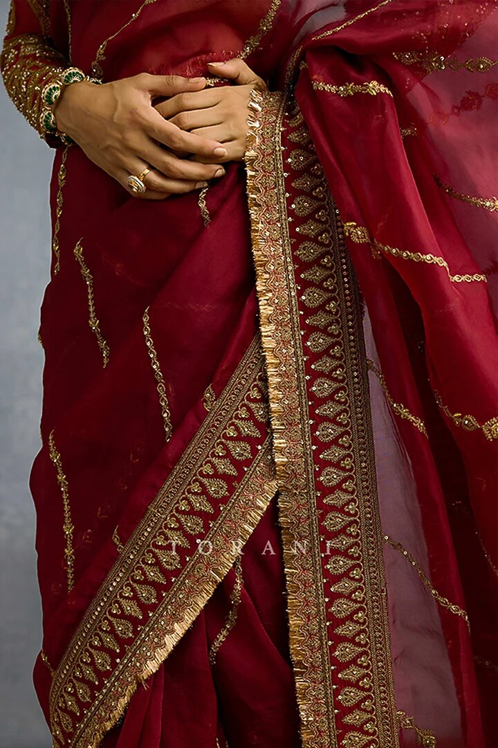 Red Organza Zari Embroidered Reception Saree by TORANI at Pernia's Pop Up Shop