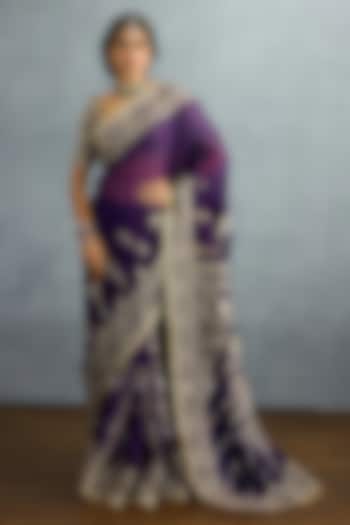 Purple Organza Zari Embroidered Reception Saree  by TORANI at Pernia's Pop Up Shop