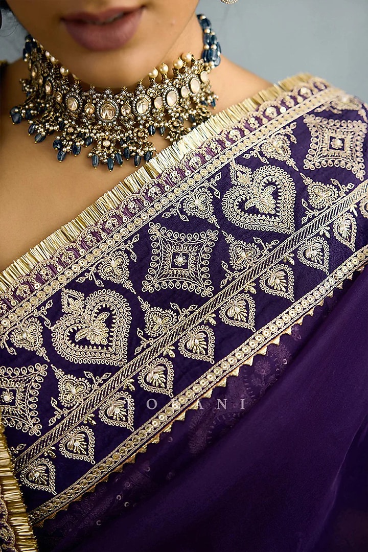 Purple Organza Zari Embroidered Reception Saree by TORANI at Pernia's Pop Up Shop