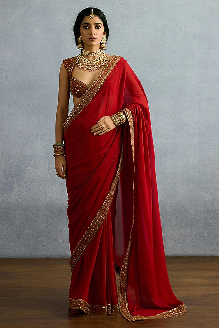 Red Georgette Wedding Saree by TORANI at Pernia's Pop Up Shop