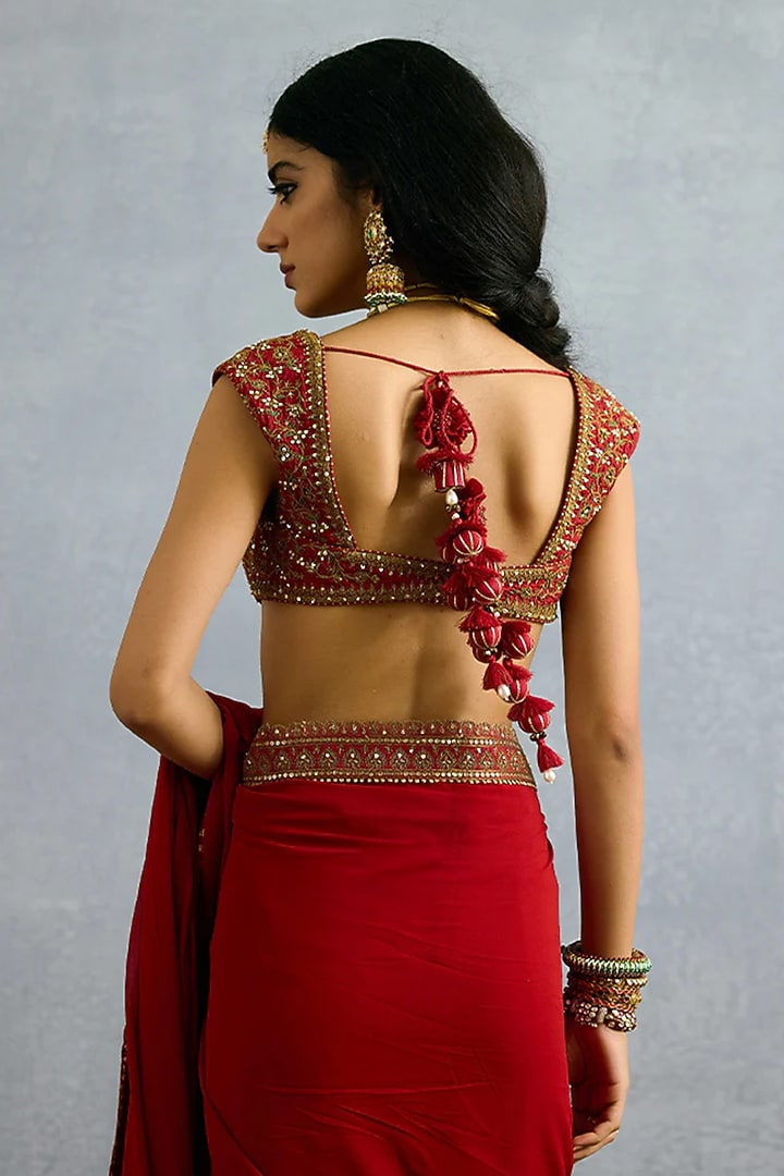 Red Georgette Wedding Saree by TORANI at Pernia's Pop Up Shop