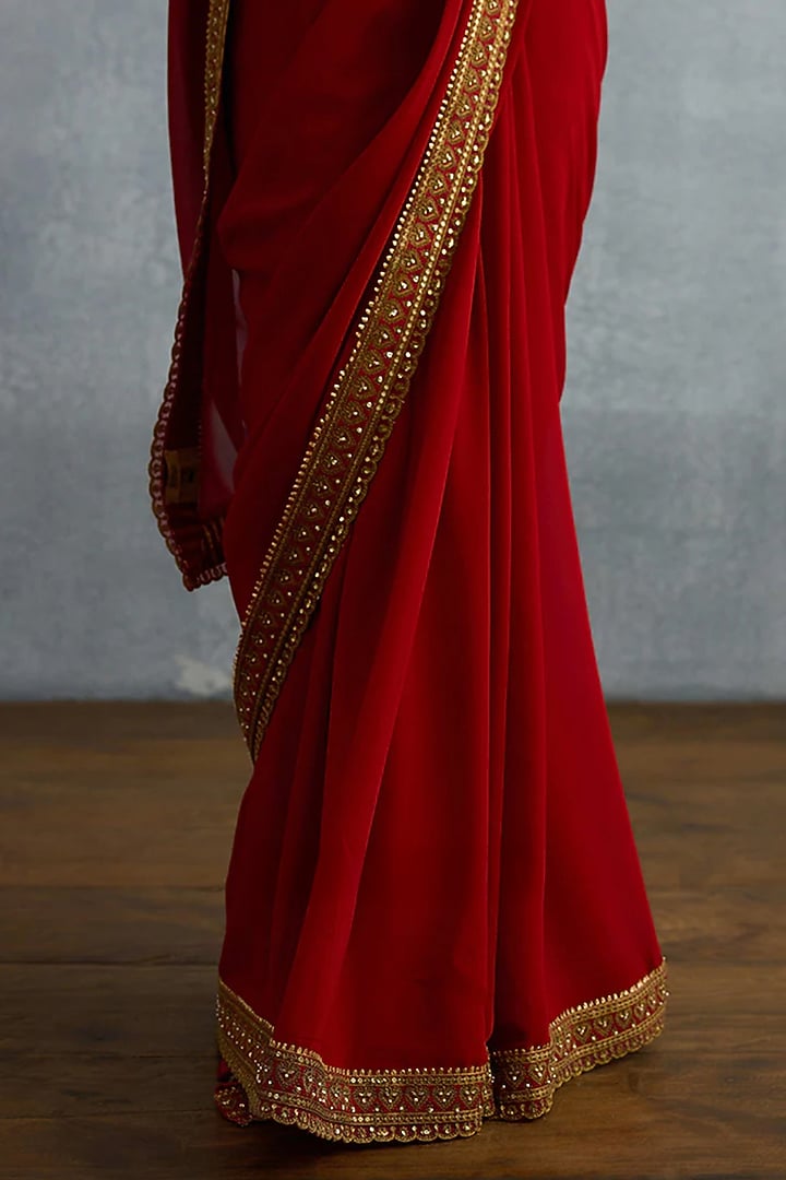 Red Georgette Wedding Saree by TORANI at Pernia's Pop Up Shop