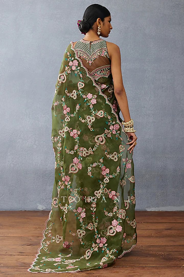 Green Organza Embroidered Reception Saree by TORANI at Pernia's Pop Up Shop