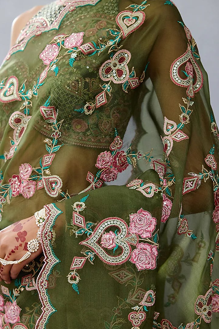 Green Organza Embroidered Reception Saree by TORANI at Pernia's Pop Up Shop