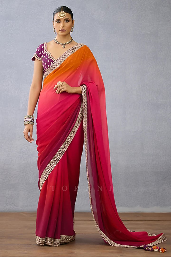 Multi-Colored Georgette Ombre Wedding Saree by TORANI at Pernia's Pop Up Shop