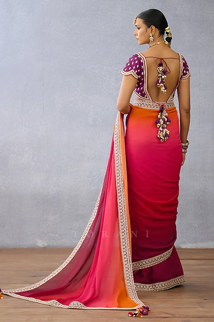 Multi-Colored Georgette Ombre Wedding Saree by TORANI at Pernia's Pop Up Shop