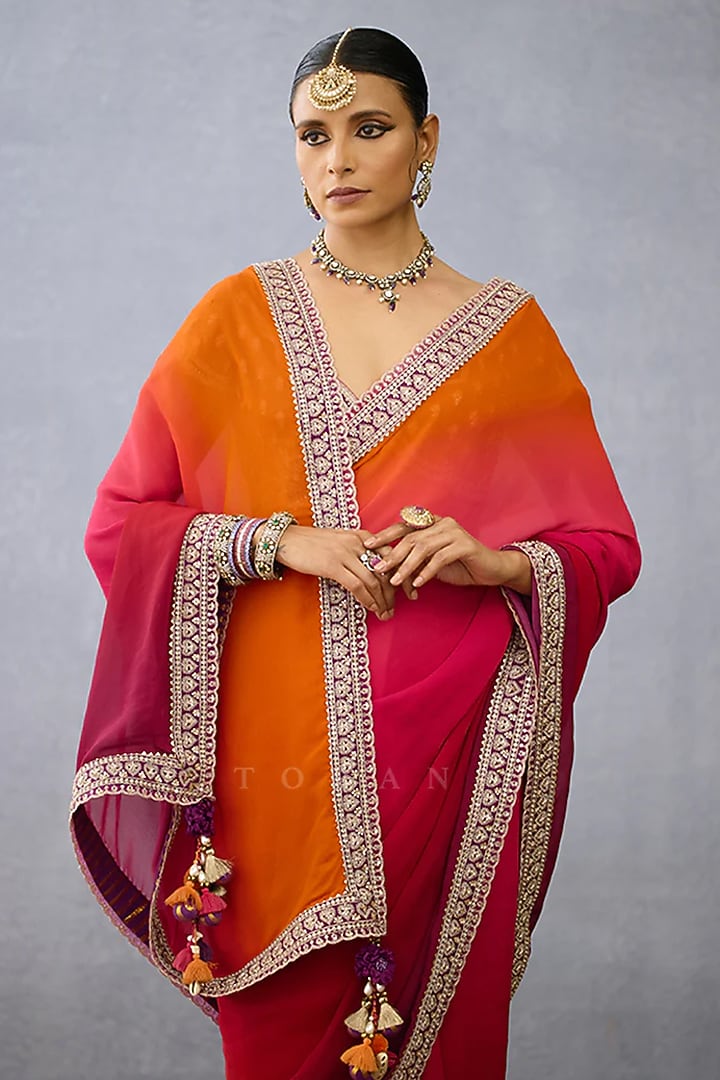 Multi-Colored Georgette Ombre Wedding Saree by TORANI at Pernia's Pop Up Shop
