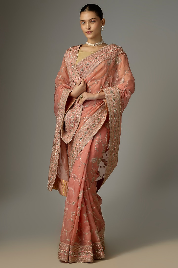 Pink Organza Embroidered Reception Saree by TORANI at Pernia's Pop Up Shop