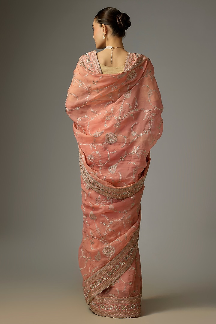 Pink Organza Embroidered Reception Saree by TORANI at Pernia's Pop Up Shop