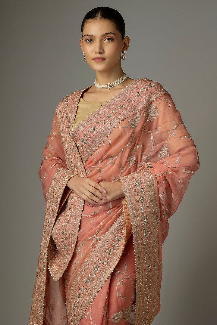 Pink Organza Embroidered Reception Saree by TORANI at Pernia's Pop Up Shop