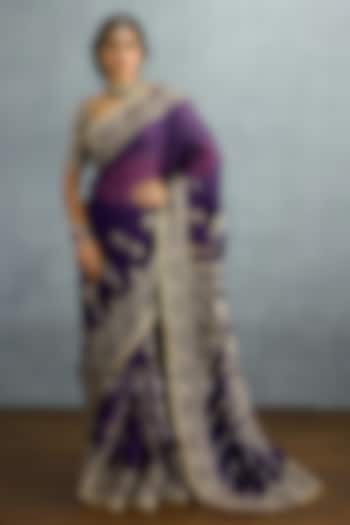 Purple Georgette Embroidered Reception Saree by TORANI at Pernia's Pop Up Shop