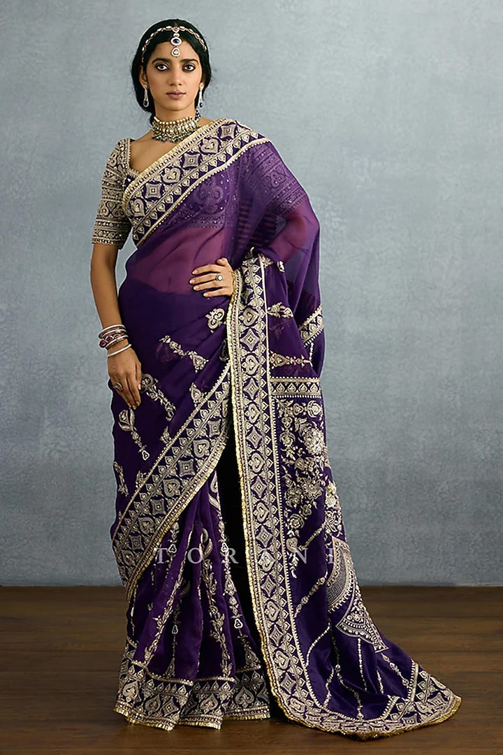 Purple Georgette Embroidered Reception Saree by TORANI at Pernia's Pop Up Shop
