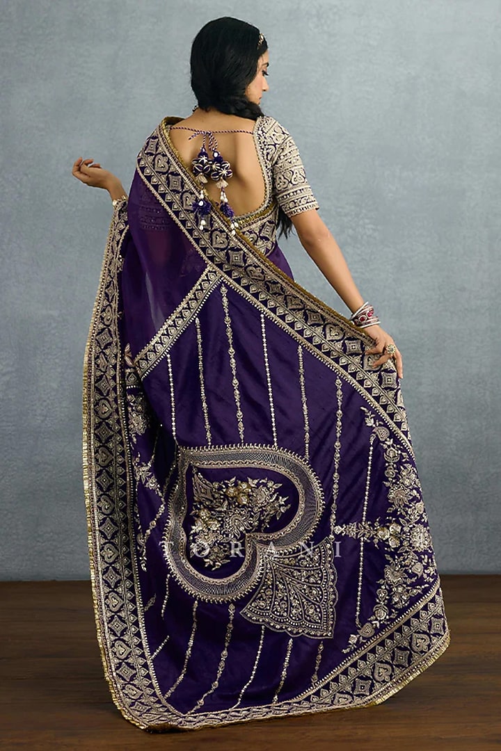 Purple Georgette Embroidered Reception Saree by TORANI at Pernia's Pop Up Shop
