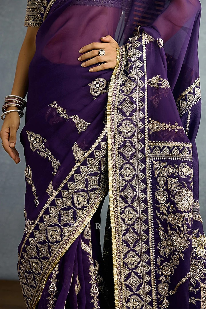 Purple Georgette Embroidered Reception Saree by TORANI at Pernia's Pop Up Shop