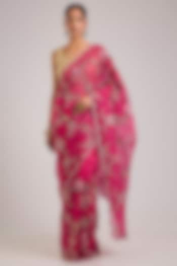 Hot Pink Organza Embroidered Reception Saree by TORANI at Pernia's Pop Up Shop