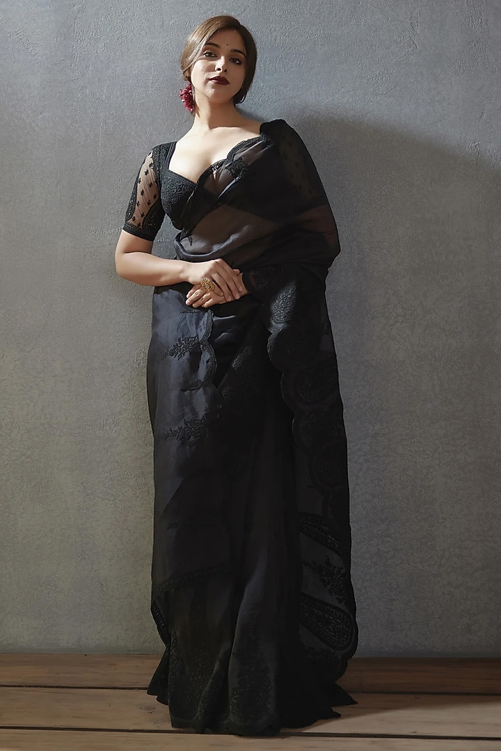Black Silk Organza Dori Embroidered Wedding Saree by TORANI at Pernia's Pop Up Shop