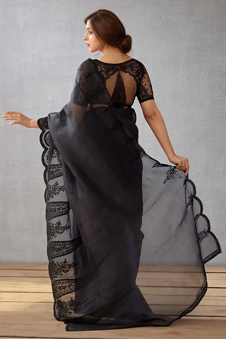 Black Silk Organza Dori Embroidered Wedding Saree by TORANI at Pernia's Pop Up Shop