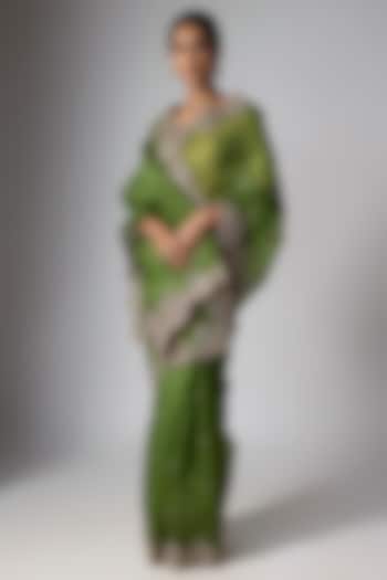 Green Organza Wedding Saree by Torani at Pernia's Pop Up Shop