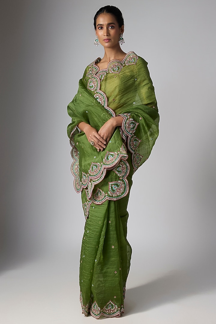 Green Organza Wedding Saree by Torani at Pernia's Pop Up Shop
