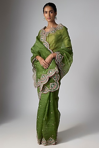Green Organza Saree by Torani