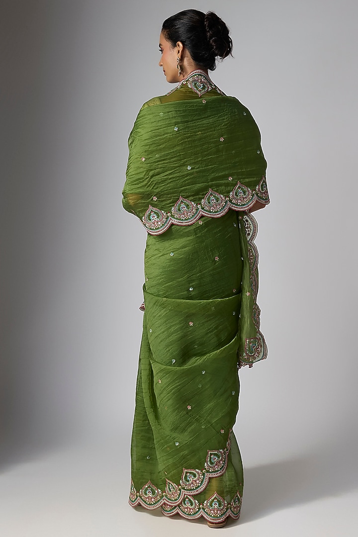 Green Organza Wedding Saree by Torani at Pernia's Pop Up Shop