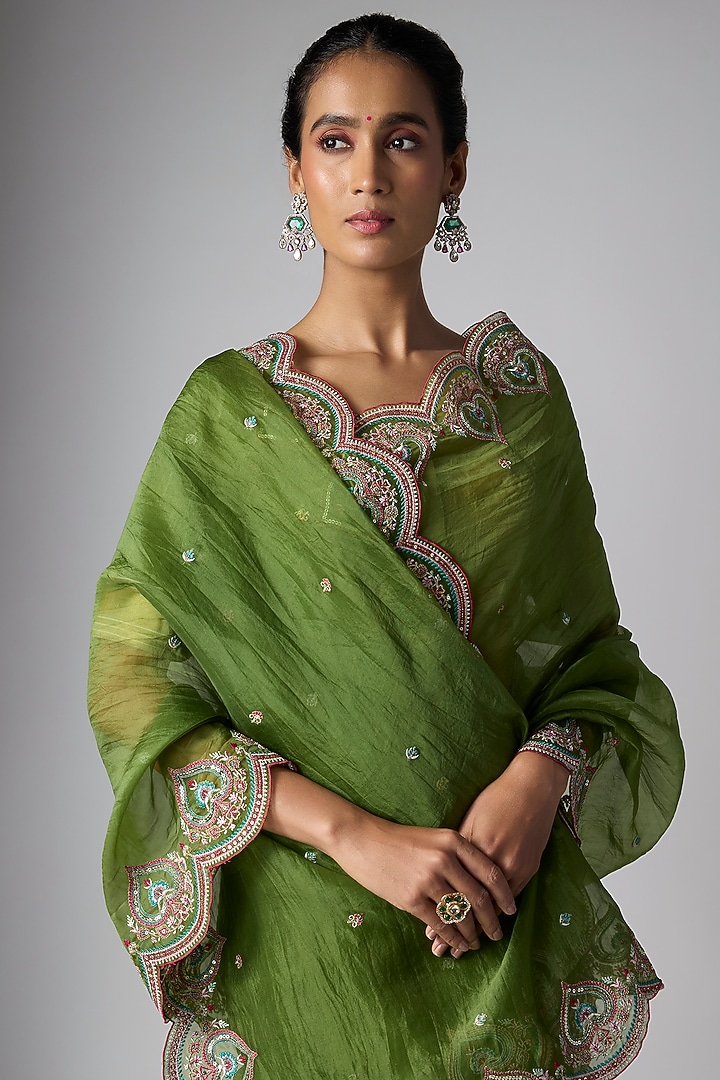 Green Organza Wedding Saree by Torani at Pernia's Pop Up Shop