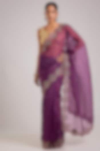 Purple Organza Embroidered Wedding Saree by TORANI at Pernia's Pop Up Shop