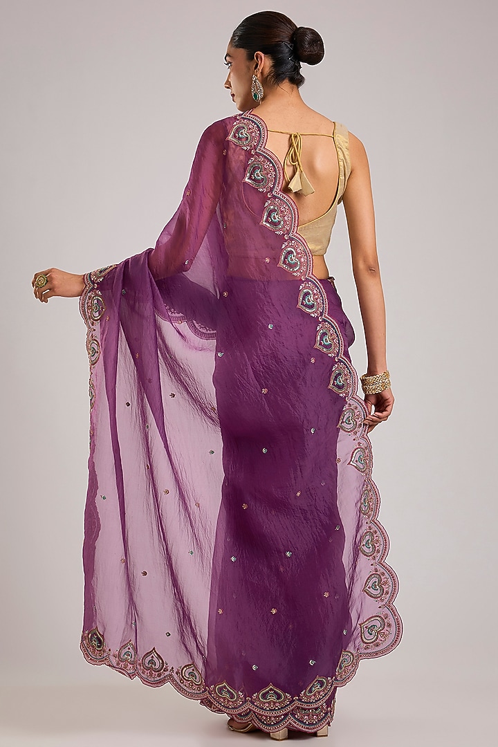 Purple Organza Embroidered Wedding Saree by TORANI at Pernia's Pop Up Shop