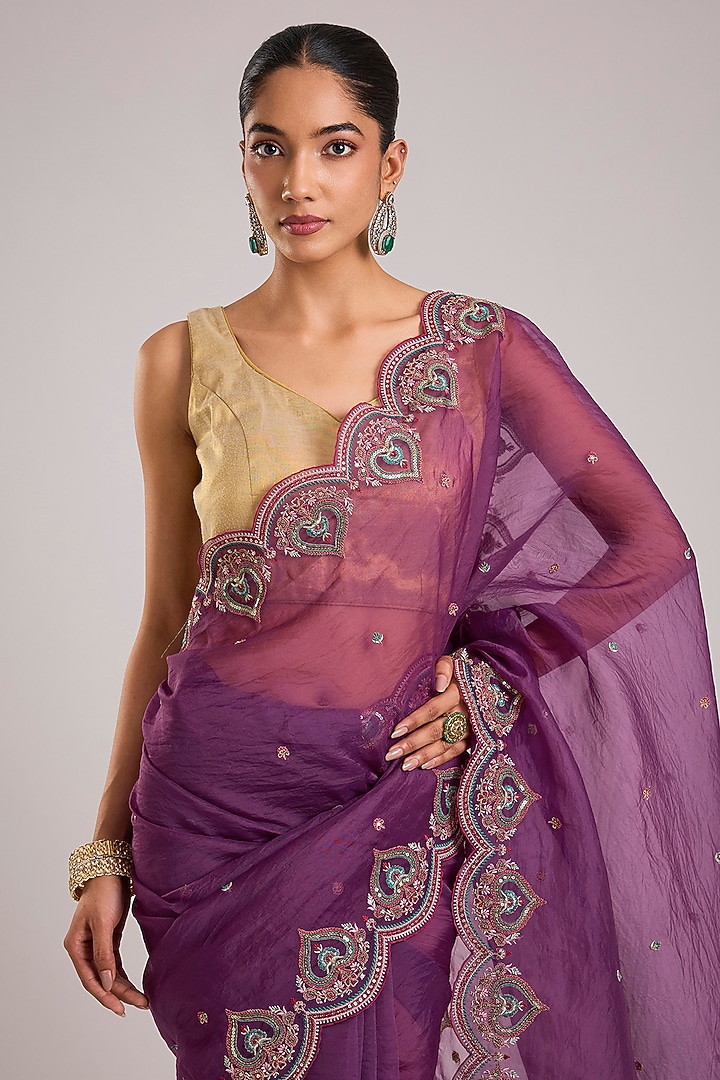 Purple Organza Embroidered Wedding Saree by TORANI at Pernia's Pop Up Shop