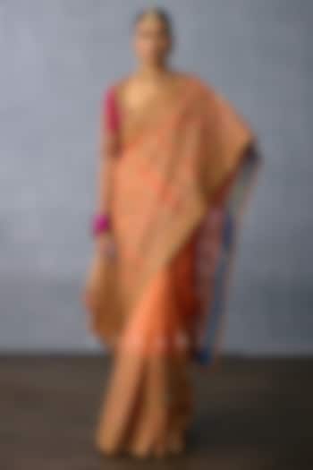 Rustic Orange Organza Dori Embroidered Reception Saree by Torani at Pernia's Pop Up Shop
