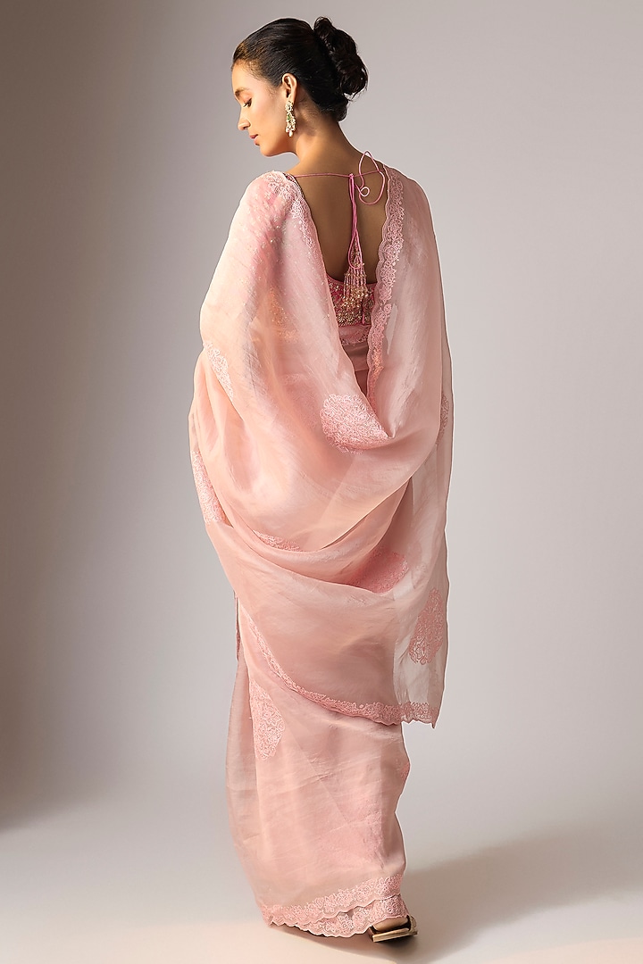 Pink Silk Organza Aari Embroidered Wedding Saree by Torani at Pernia's Pop Up Shop