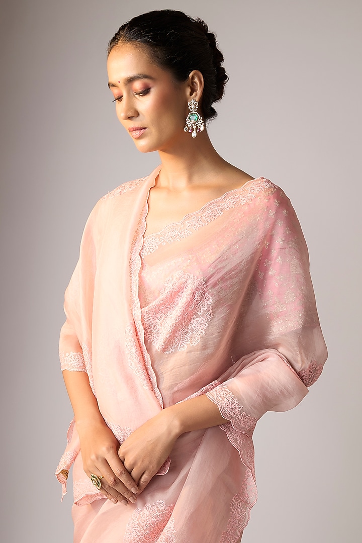 Pink Silk Organza Aari Embroidered Wedding Saree by Torani at Pernia's Pop Up Shop