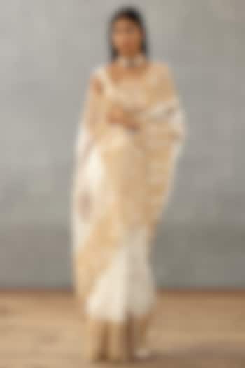 Ivory Silk Organza & Cotton Silk Hand Embroidered Reception Saree by TORANI at Pernia's Pop Up Shop