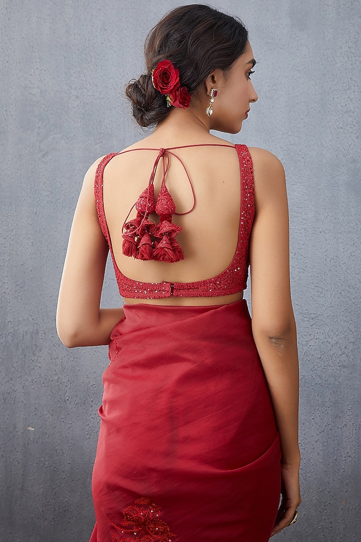Red Hand Embroidered Blouse by TORANI at Pernia's Pop Up Shop