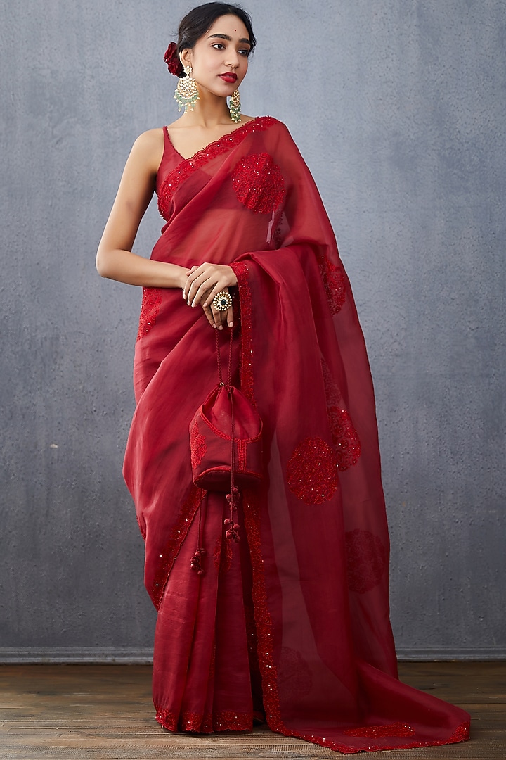 Red Hand Embroidered Potli by TORANI at Pernia's Pop Up Shop