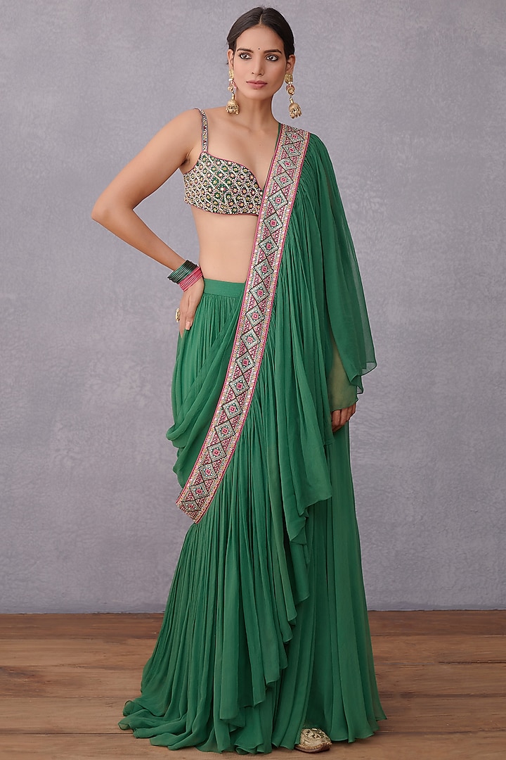 Emerald Green Handwoven Chanderi Blouse by TORANI