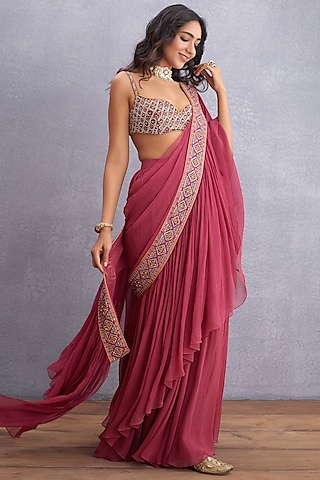 Ruby Red Handwoven Chanderi Blouse by TORANI