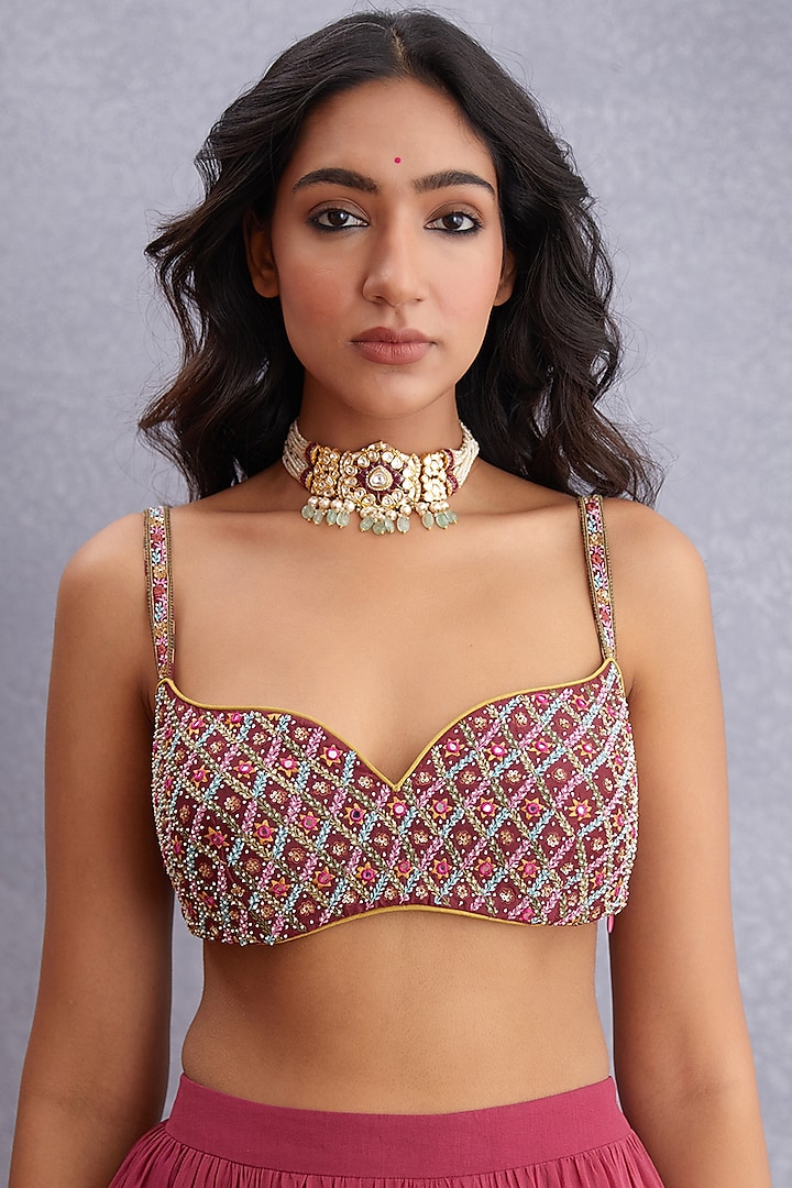 Ruby Red Handwoven Chanderi Blouse by TORANI at Pernia's Pop Up Shop