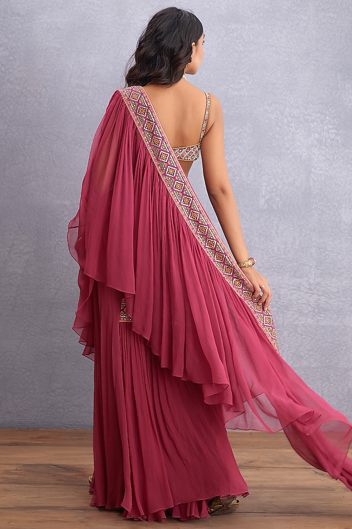 Ruby Red Embroidered Ruffled Wedding Saree by TORANI at Pernia's Pop Up Shop