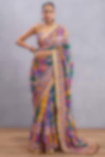 Multi-Colored Silk Crepe & Pure Cotton Printed Reception Saree by TORANI at Pernia's Pop Up Shop