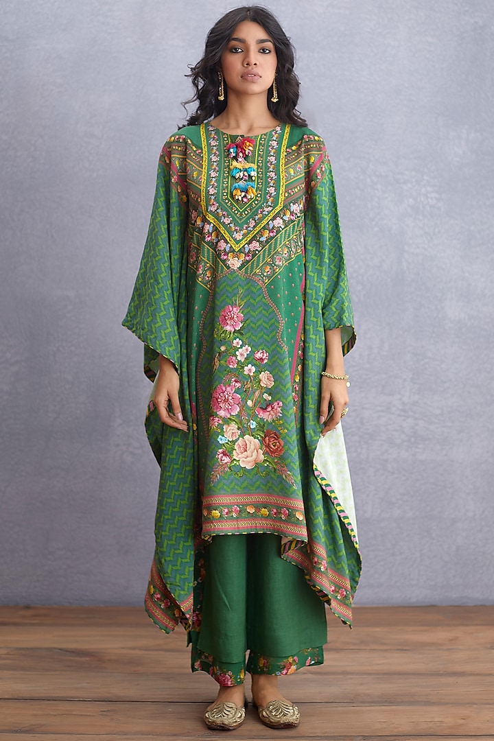 Emerald Green Printed Kaftan Set by TORANI at Pernia's Pop Up Shop