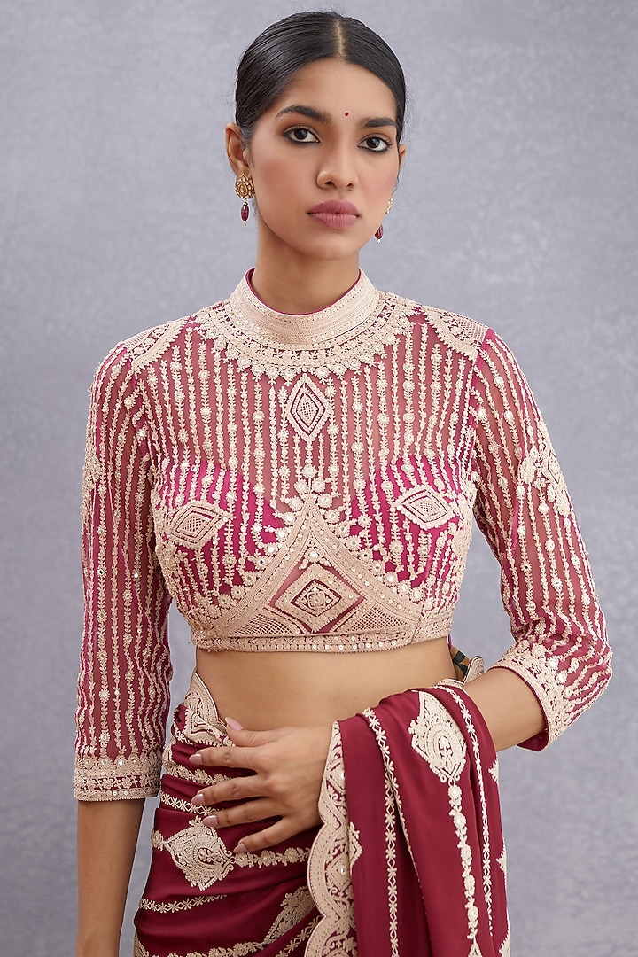 Ruby Red Embroidered Blouse by TORANI at Pernia's Pop Up Shop