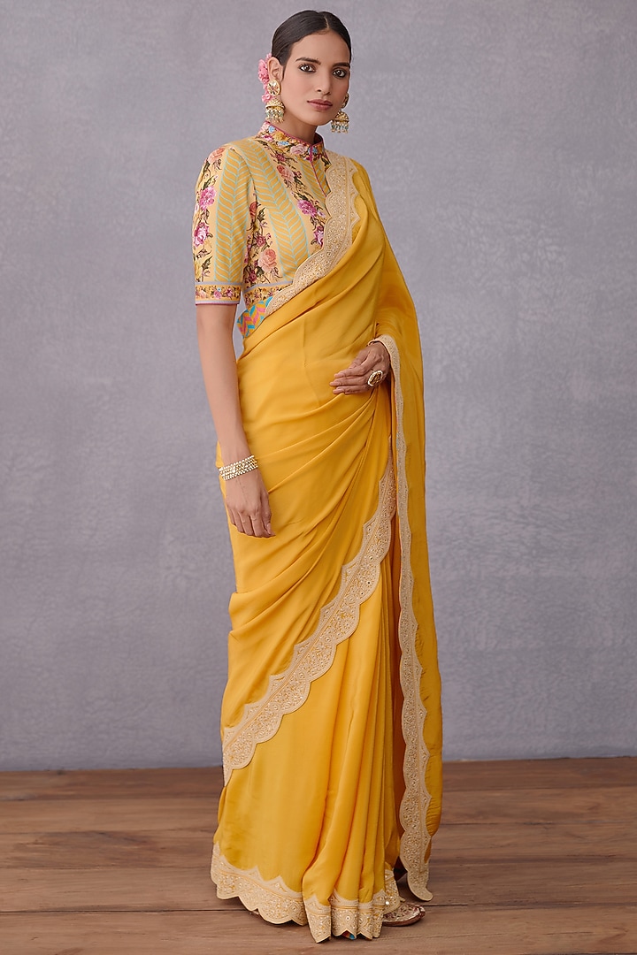Topaz Yellow Embroidered Silk Crepe Reception Saree by TORANI at Pernia's Pop Up Shop