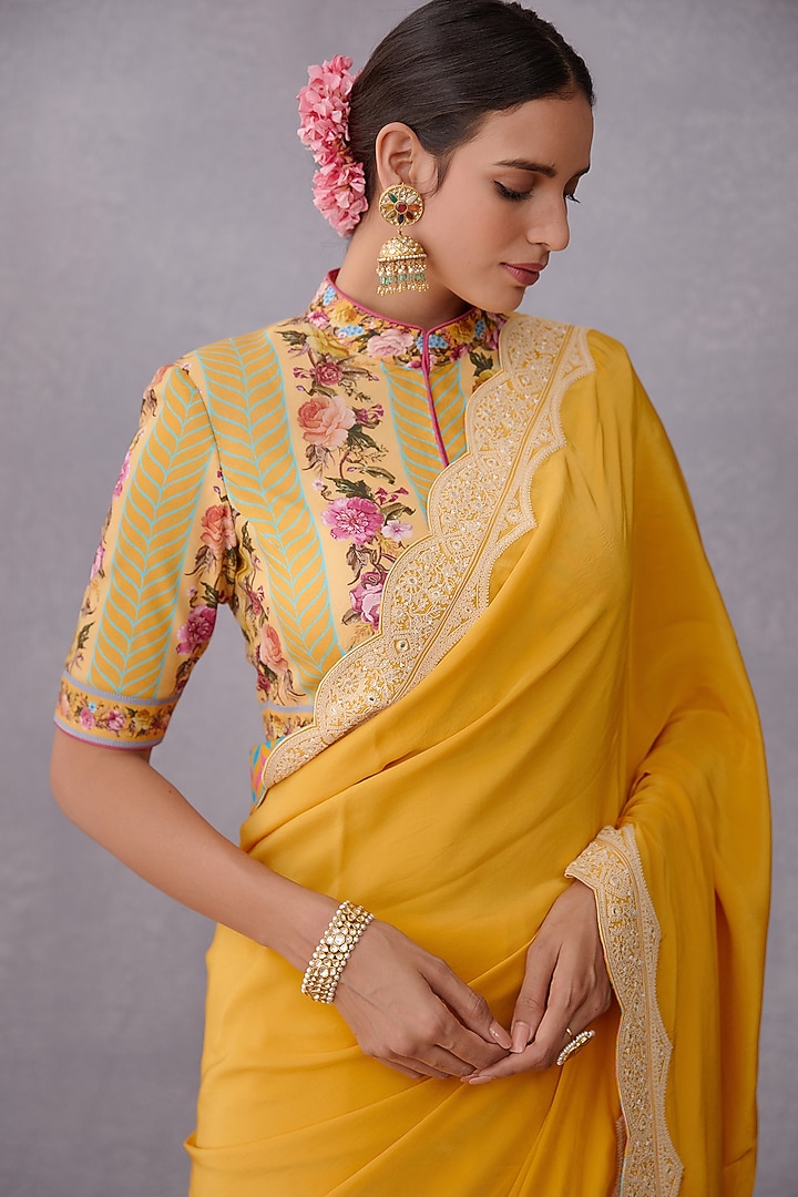 Topaz Yellow Embroidered Silk Crepe Reception Saree by TORANI at Pernia's Pop Up Shop
