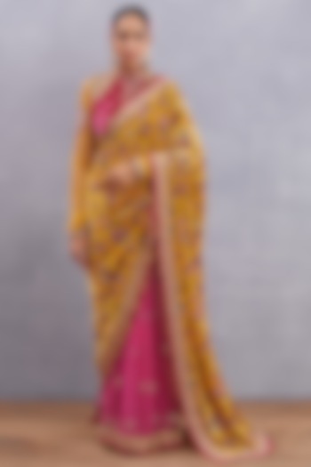 Topaz Yellow Embroidered Net Saree by TORANI