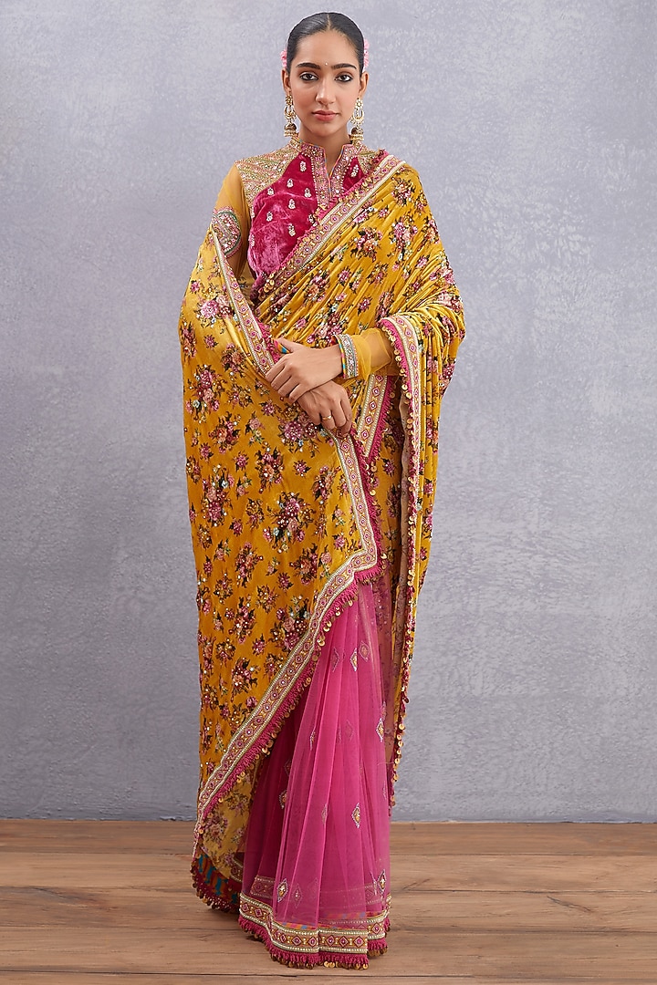 Topaz Yellow Embroidered Net Reception Saree by TORANI at Pernia's Pop Up Shop