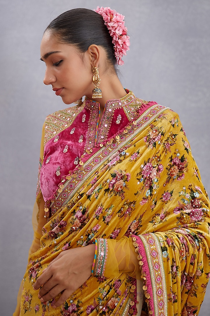 Topaz Yellow Embroidered Net Reception Saree by TORANI at Pernia's Pop Up Shop